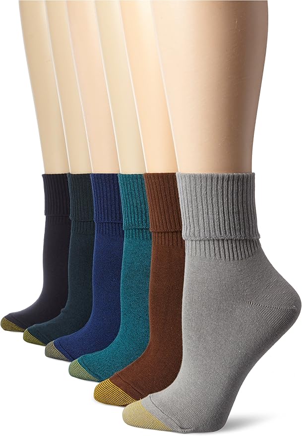 Gold Toe Women's 6Pair Turn Cuff Sock, Multi, 911 at Amazon Women’s