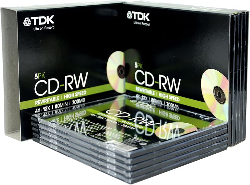 TDK T18791 CD-RW 10 Pack 700MB 80min 4X-12X Speed Slim Jewel Case