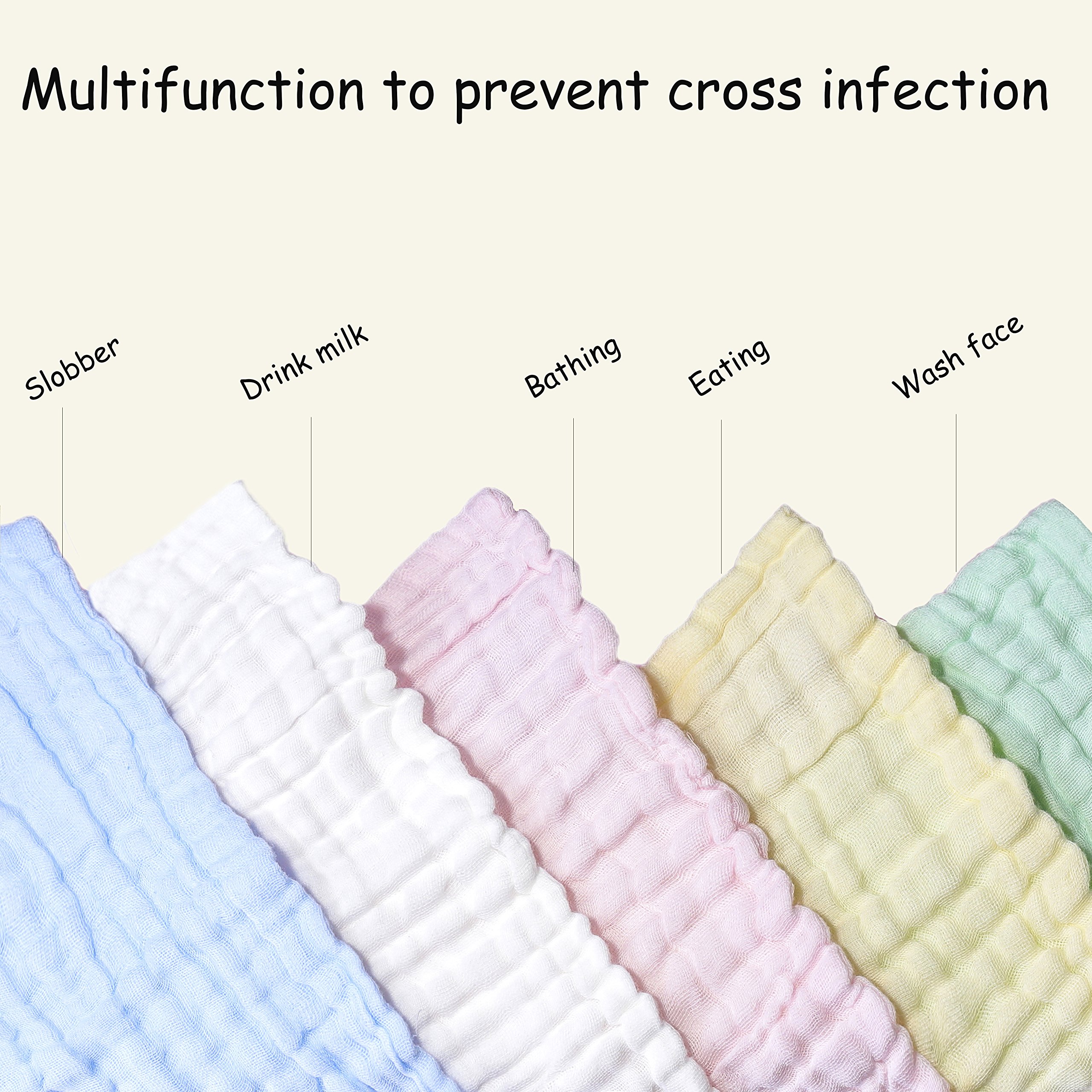 Baby Washcloths - Natural Organic Baby Newborn Face Towel Pure Muslin Cotton Washcloths Absorbent Baby Wipes - Soft Bath Towel for Sensitive Skin Baby Registry as Shower Gift 5 Packs by KRRAMEL