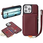 GUERNICA for iPhone 16 Pro Wallet Case with Card Holder, RFID Blocking PU Leather Case for Men and Women, Wrist Strap Zipper Credit Card Slot for Apple 16 Pro 6.3" Phone Case, Wine Red