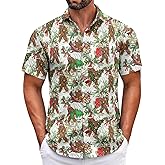 Aturmio Christmas Shirt for Men Short Sleeve Button Down Santa Claus Vacation Hawaiian Shirts