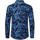 QZH.DUAO Mens 70s Disco Linen Shirts Casual Paisley Tops Floral Vintage Long Sleeve Shirt