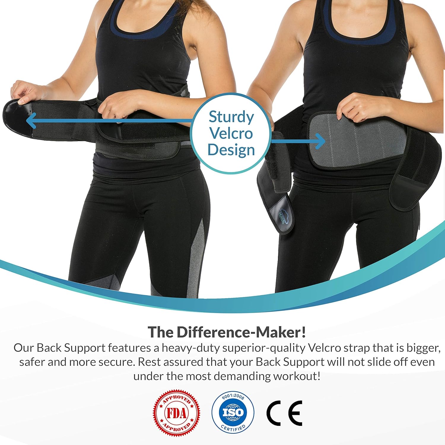 MODVEL Lower Back Lumbar Support Brace for Men & Women | Breathable Fabric with Lumbar Pad | Relieving Back Pain | Great for Employees at Work, Desk Jobs, Standing Jobs (Regular (28" - 43")): Home Improvement
