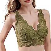 Luna & Sun Wirefree Soft Sexy Floral Lace Bralette with Top Hook and Eye Back Closure
