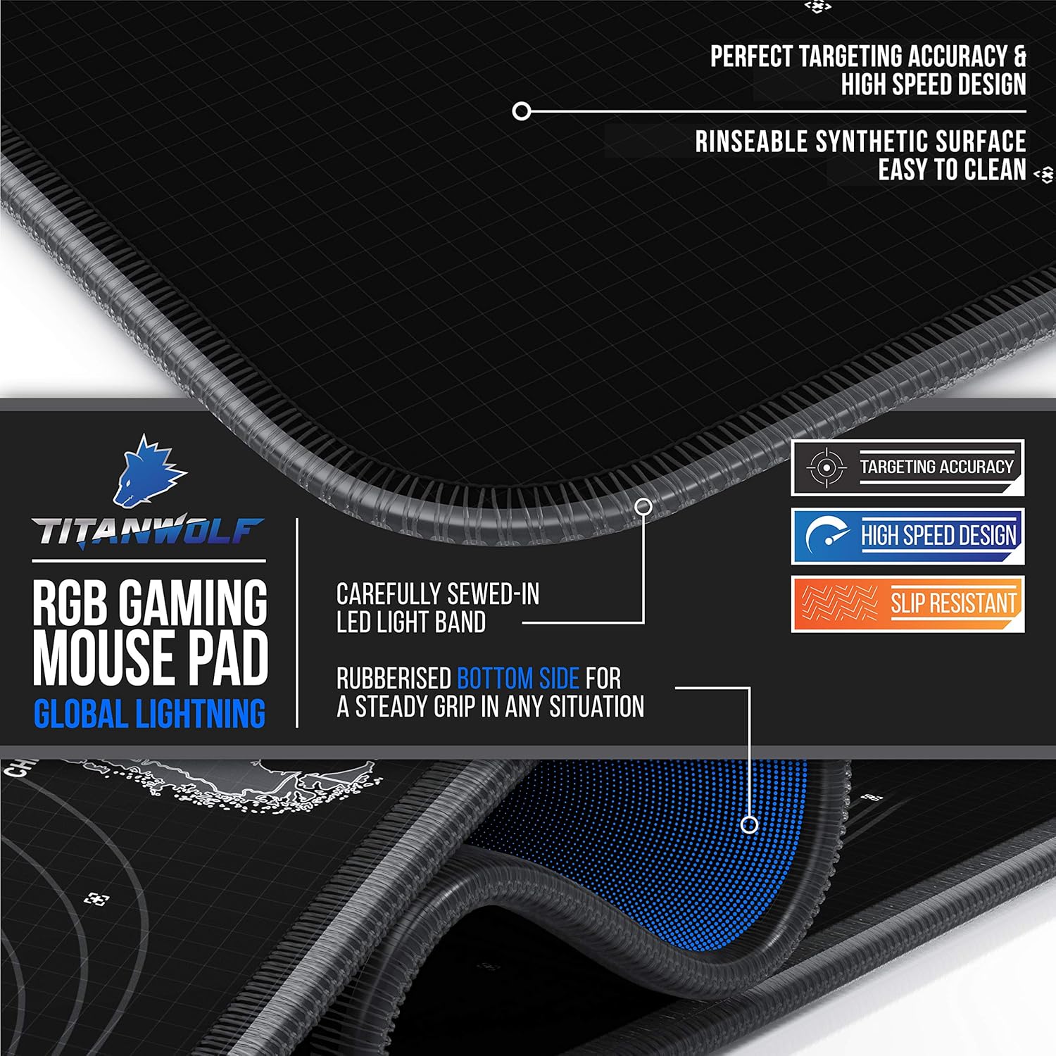 TITANWOLF XXL RGB Gaming Mouse Mat Pad, 800x300mm, XXXL Extended Large LED Mousepad, 11 Multi colors and effect modes - Image 4
