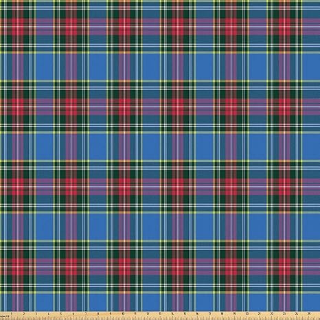 Amazon Com Lunarable Plaid Fabric By The Yard Gingham Style Traditional Geometric Pattern Print Associated With Scottish Culture Microfiber Fabric For Arts And Crafts Textiles Decor 1 Yard Multicolor