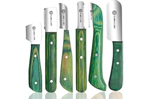 FLAMIA & JABZ FJ Professional Stripping Knife kit (6 pieces set) for Dogs & Pets, Wooden Handle Grip with Stainless Steel Blade (Right handed) (Green)