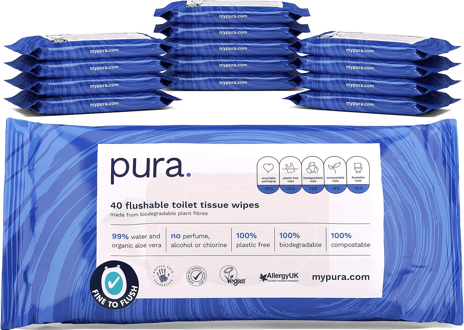 Pura Premium Flushable Moist Toilet Tissue Wipes (14 Packs of 40 Wipes