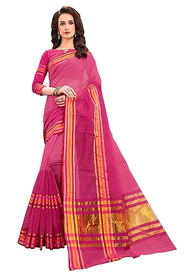 Womens Kota Doria Polyester Saree With Unstitched Blouse Piece (jari145rani_Rani)
