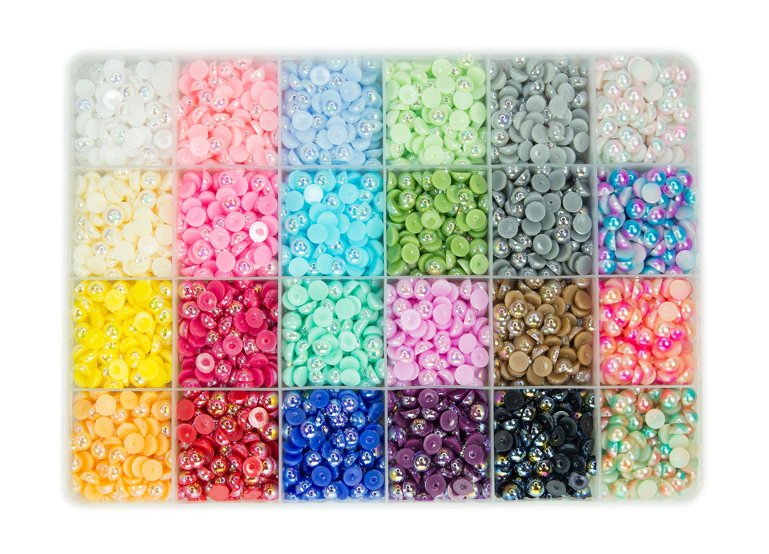 Box of 24 Iridescent Colours 6mm 3600pcs Flat Back Pearl Beads Crystal Diamantes for Nail Art & Craft Scrapbooking Embellishments