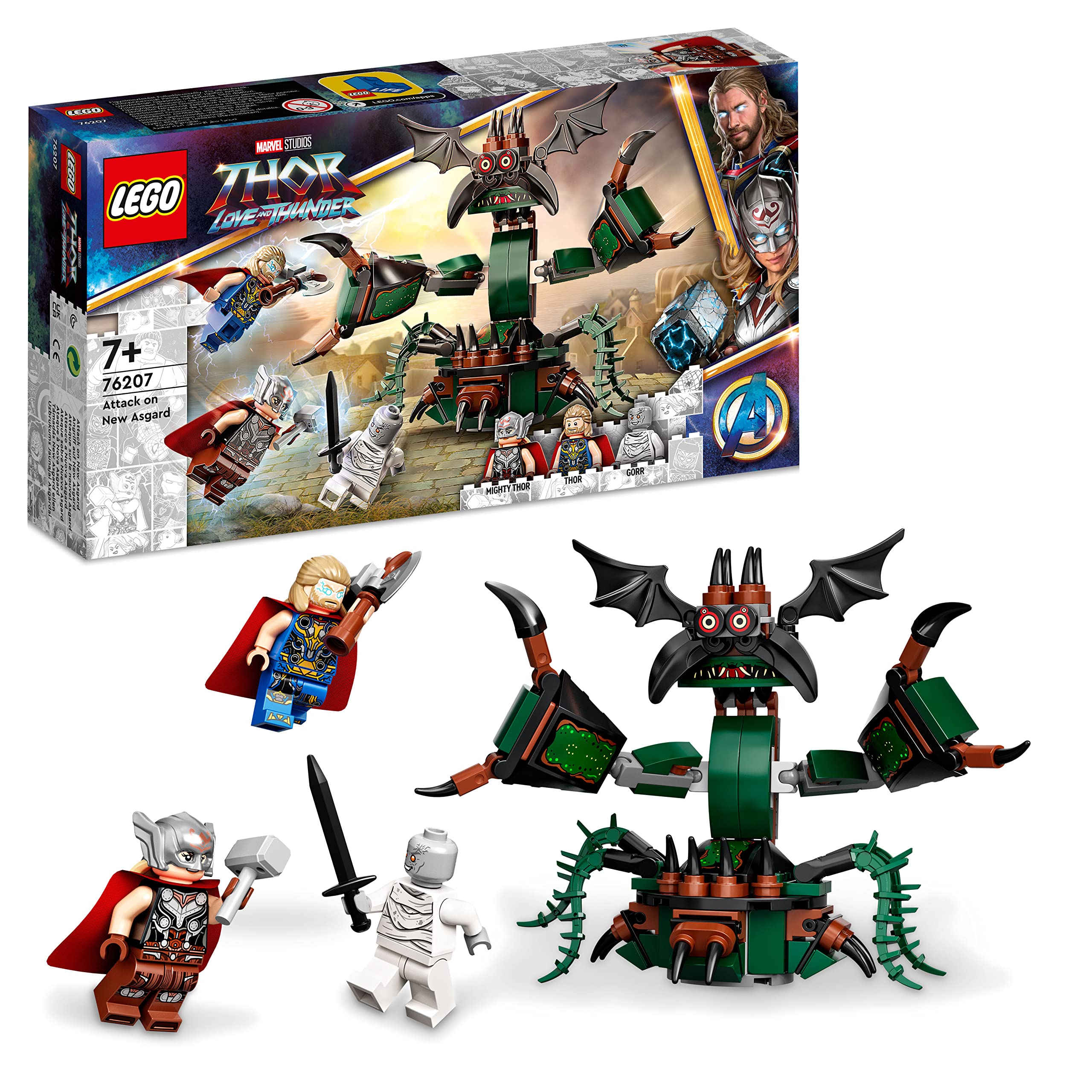 LEGO 76207 Marvel Attack on New Asgard, Thor Buildable Toy with Hammer, Stormbreaker and Monster Figure, Love and Thunder Movie Set
