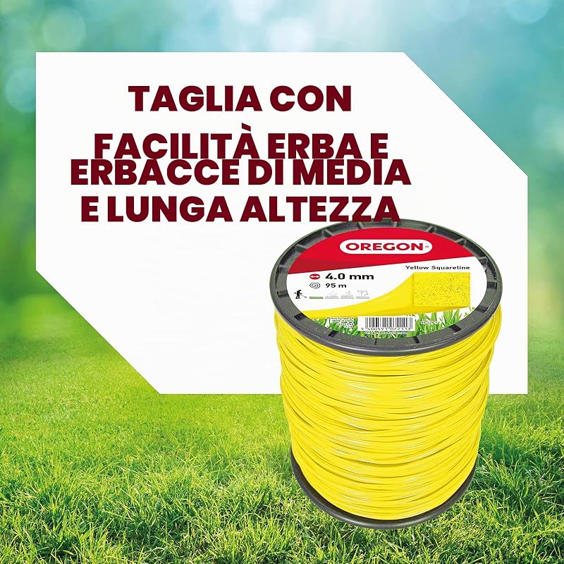 Filo da Taglio Quadrato Giallo per Decespugliatori e Tagliaerba, in Nylon Professionale, Adatto alla Maggior Parte dei Decespugliatori, 4.0 mm x 95 m (69-478-Y)