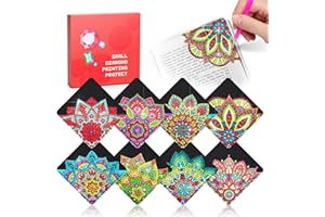CHARYSIM 8 PCs Christmas Diamond Art Corner Bookmarks Leather Dimond Painting Book Mark Kit for Adults Paint by Dots Bookmarkers Craft DIY Gem Small Dotz Gifts for Women Mandala Flower Black Lotus