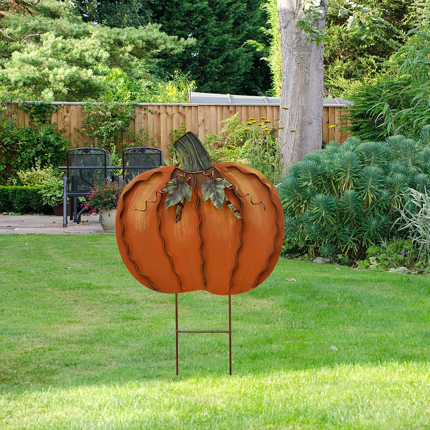 Decorative Garden Stakes - Metal Pumpkin Garden Stakes - Autumn Decorative Yard Signs - Indoor Outdoor Plant Flower Stake Fall Lawn Ornaments Pumpkin Decoration for Harvest Halloween (17.5