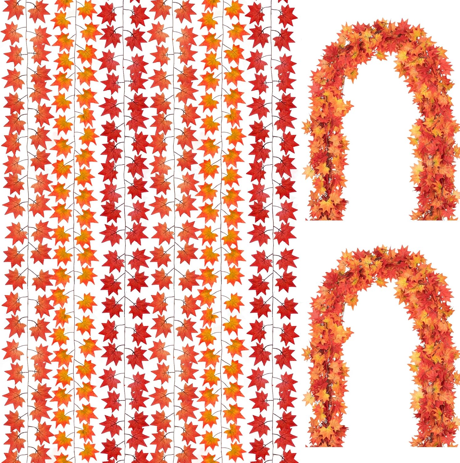 Wreaths, Garlands & Swags - Antfraer Fall Garland Maple Leaf, 12 Pack Fall Decor Fall Leaves Garland 7Ft/Piece Artificial Hanging Fall Vine Fall Maple Leaf Garland for Thanksgiving Home Wedding Fireplace Party