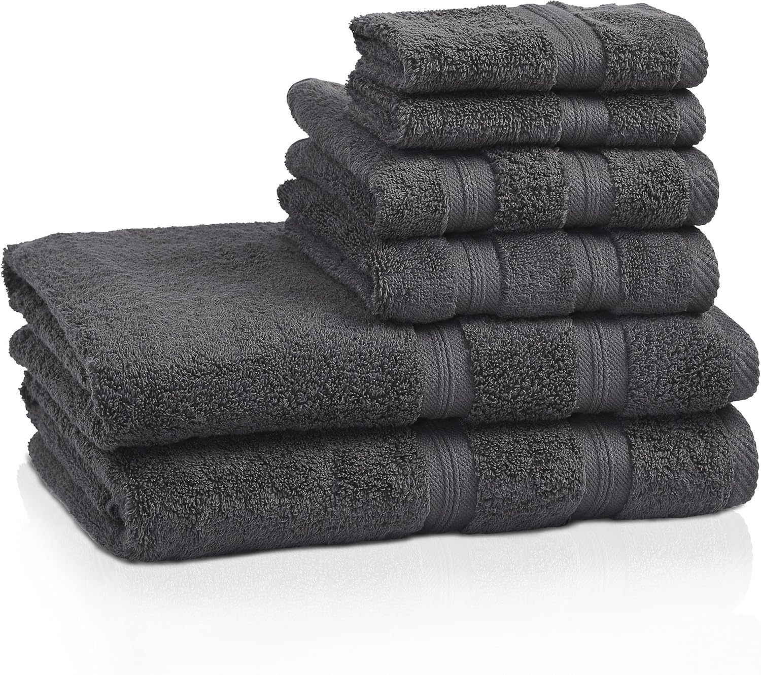 SUPERIOR Smart Dry 100% Cotton 6-Piece Towel Set, Quick Dry and Light, Grey