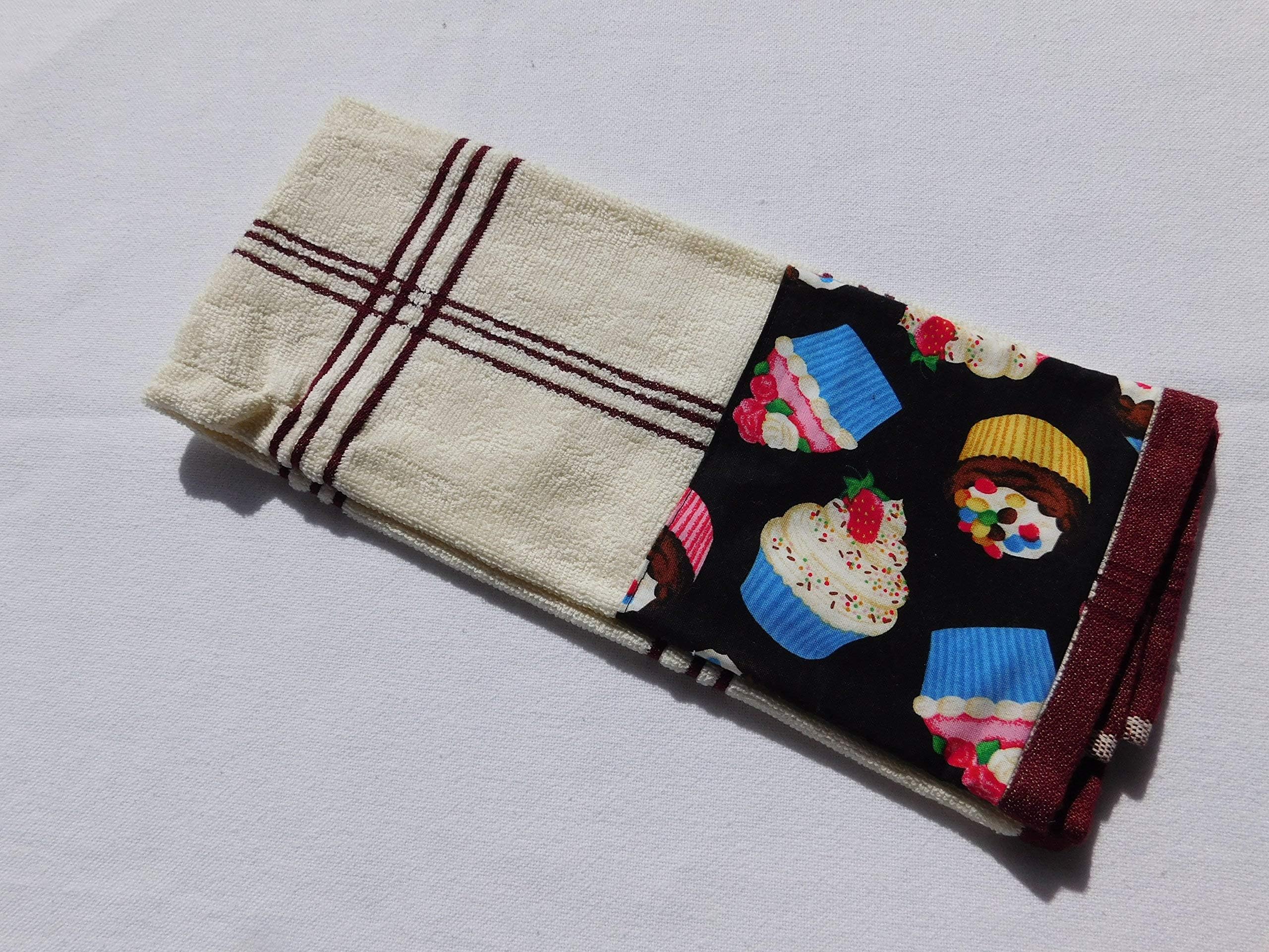 Kitchen Tea Towel, Cupcakes Print, Handmade