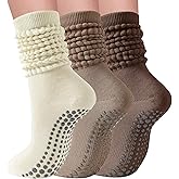 Elapse Space 3 Pairs Grip Pilates Socks for Women Non Slip Long Slouchy Socks for Yoga Barre Workout Hospital