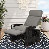 Grand patio Recliner Sun Lounger with Adjustable Backrest and Flip Table Dark