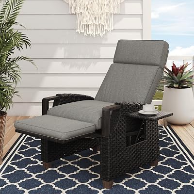Grand patio Recliner Sun Lounger with Adjustable Backrest and Flip Table Dark