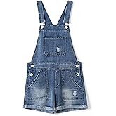 KIDSCOOL SPACE Girls Overalls Shorts,Little Big Girls Denim Ripped Summer Shortalls
