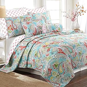 Cozy Line Home Fashions Cotton Reversible Quilt Bedding Set, Bedspread, Coverlet, 1 Quilt and 2 Pillow Shams (Mirage Paisley, Queen - 3 Piece)