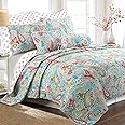Cozy Line Home Fashions Turquoise Blue Coral Floral Leaf Reversible Quilt Bedding Set, Coverlet Bedspread Lightweight for All Seasons (Mirage Paisley, King - 3 Piece)