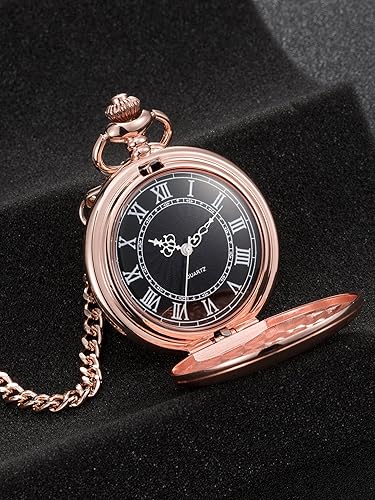 Hicarer Quartz Pocket Watch for Men with Black Dial and Chain