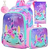 AGSDON 3PCS Backpacks for Girls, 16" Elementary Kids Unicorn Backpack Preschool School Bookbags and Lunch Box