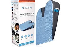 Ergonomic Innovations Memory Foam Car Seat Cushion for Car Seat Driver, Trucks, Driving, Wedge Shaped Seat Pillow, Office Chair Cushion for Back Pain, Sciatica, Posture - Large Size ‎17.5 x 15 x 3.5