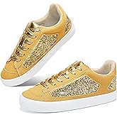 Obtaom Women Glitter Sneakers Sparkly Sequin Canvas Fashion Sneakers Comfortable Lace Up Shiny Bling Shoes for Wedding Party