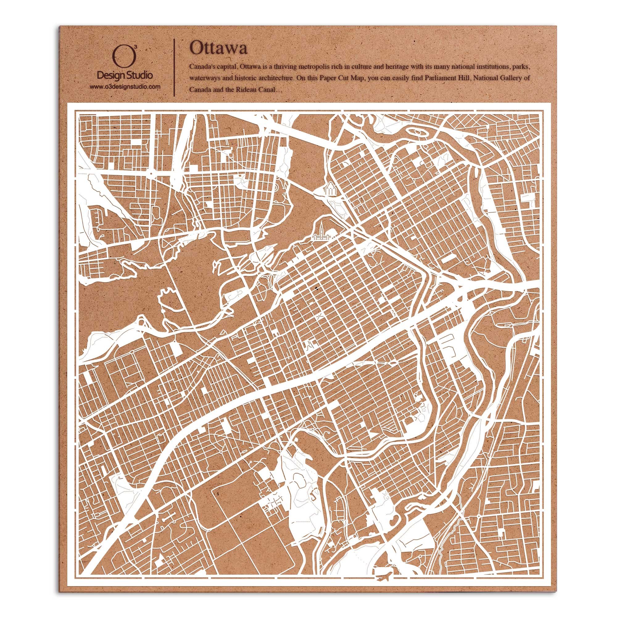 Ottawa Paper Cut Map by O3 Design Studio White 30x30 cm Paper Art — image 1