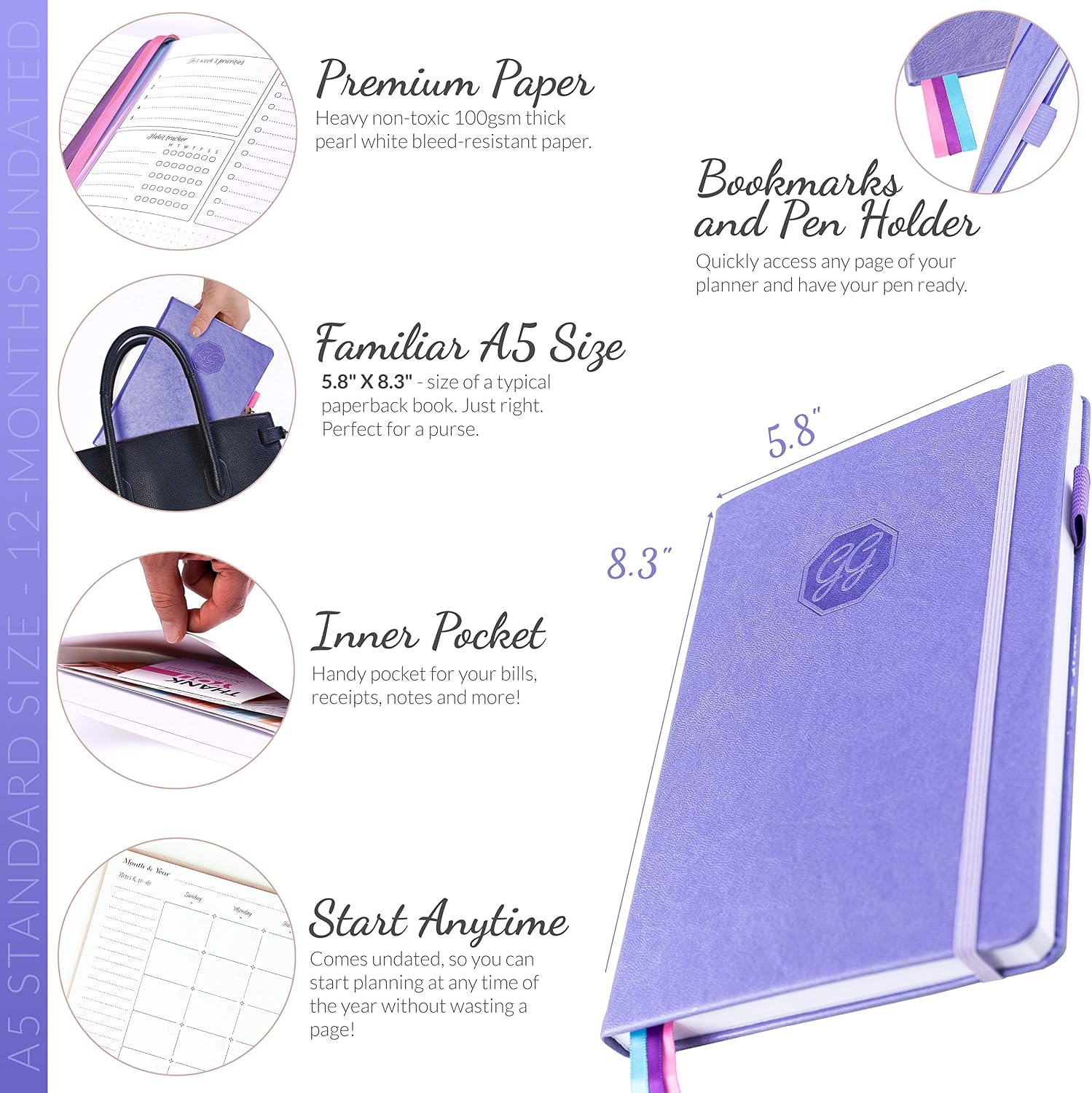 GoGirl Planner and Organizer for Women - A5 Weekly Agenda, Goals Journal to Improve Time Management & Productivity (Lavender) - Image 3