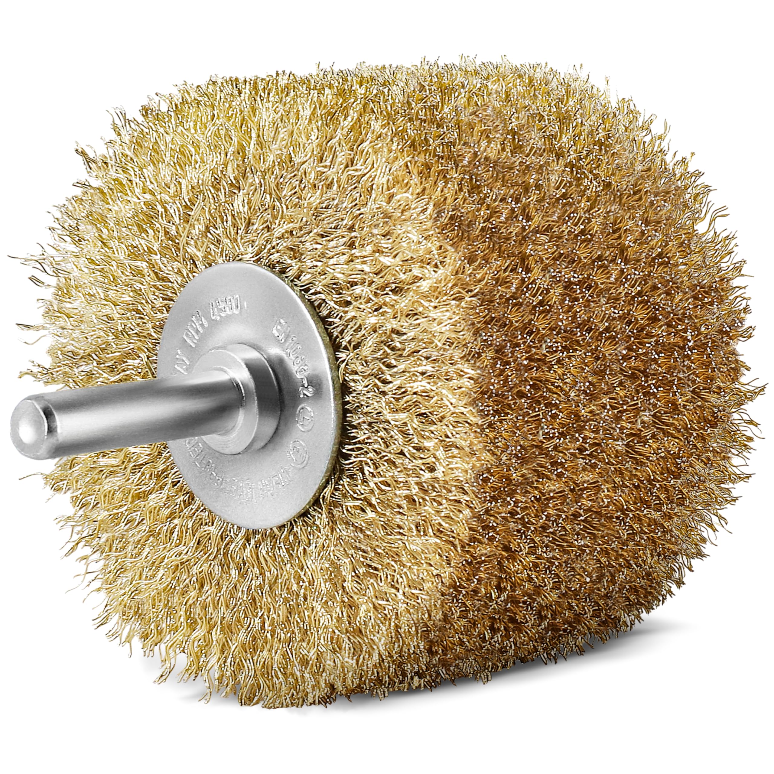 S&R Steel Wire Round Brush 80 mm x 35 mm, Wood Structure Brush, Brass-Plated, Wavy with Round Shaft 8 mm, Wire Brush for Wood, Metal, Stainless Steel, Plastics