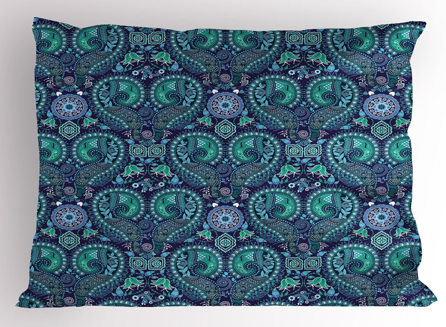 Lunarable Paisley Pillow Sham, Paisley with Blooms Blue
