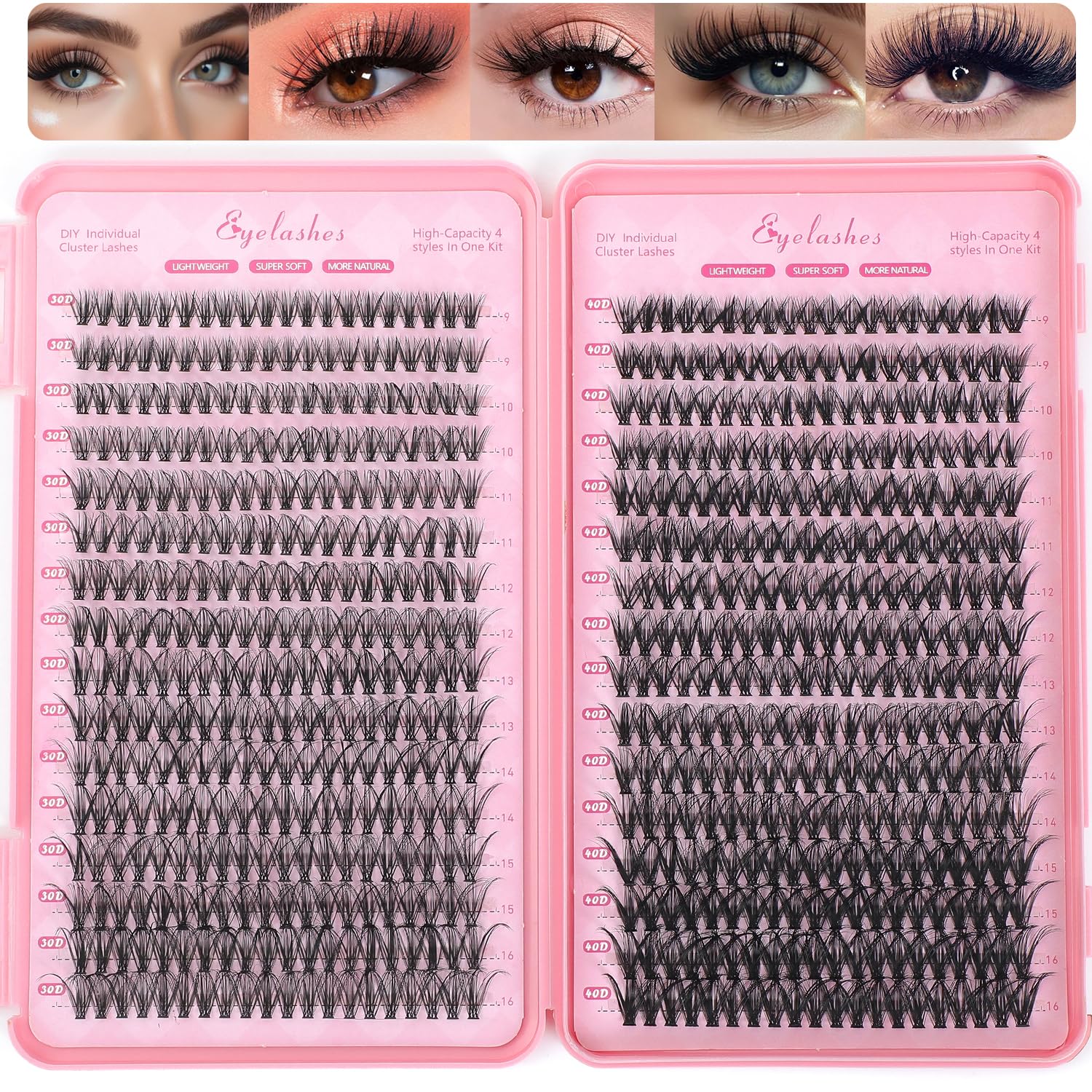 Photo 1 of Lash Clusters Kit, 640 Pcs Eyelashes Cluster Extensions Kit 9-16mm Fluffy Individual Lashes 30D 40D D Curl False Eyelashes with Thin Band Match Tools for DIY (30D+40D 9-16mm)