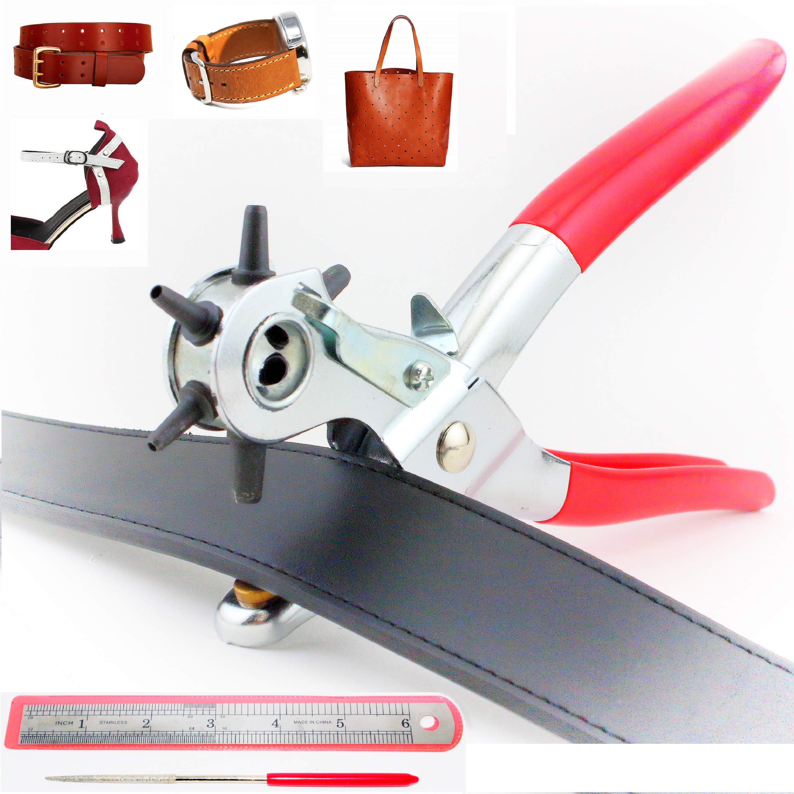 Photo 1 of Tytroy 9" Heavy Duty Leather Hole Punch Tool with 6 Sizes (1.5-5mm), 6" Ruler, and Grinding Rod for Belts, Handbags, Watch Straps, Shoes, Plastic Sheets, and DIY Crafting