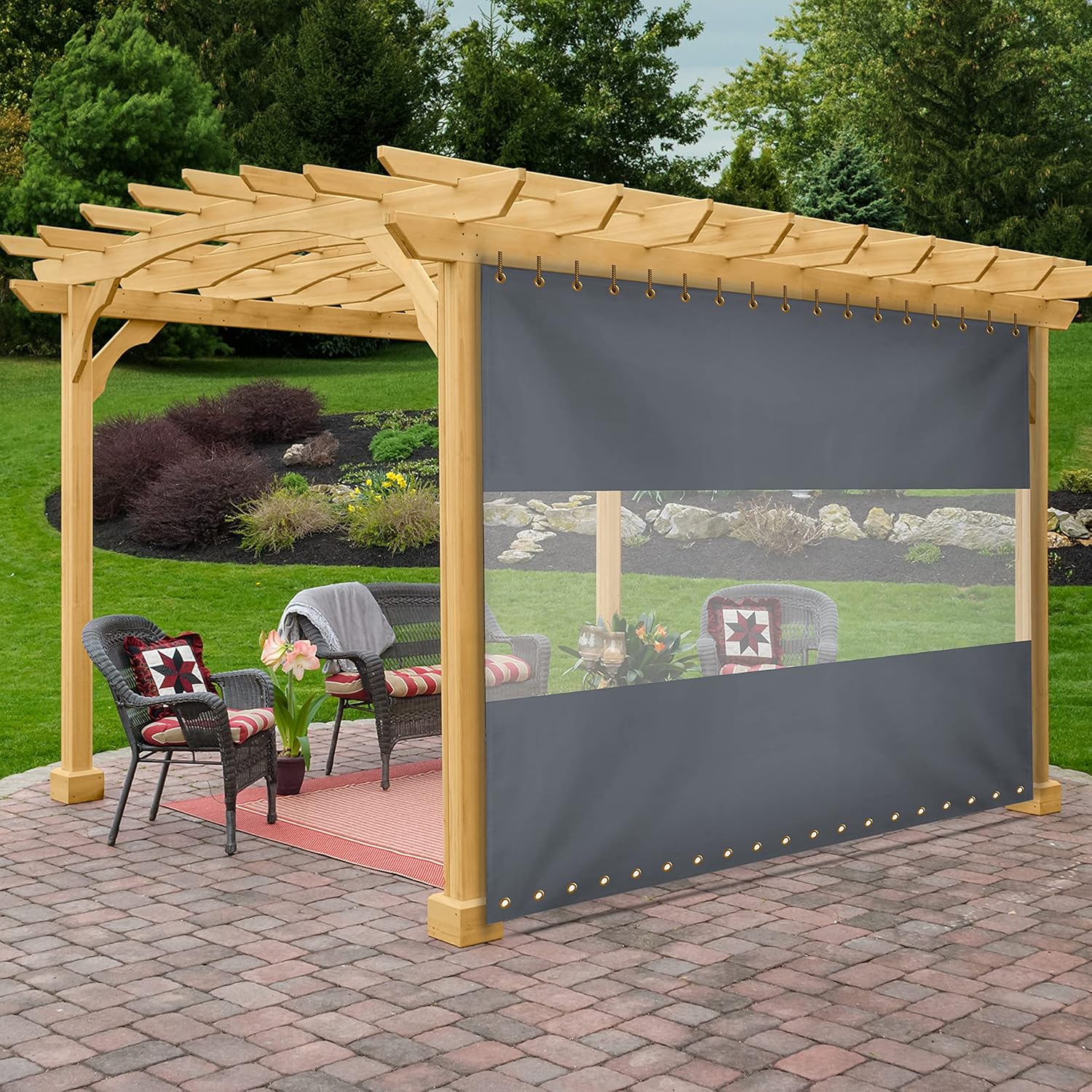 Outdoor Curtains - Covers & All Outdoor Clear Panel Curtain, 12 Oz Tarp Max Waterproof & UV Resistant with Rustproof Grommets, Ideal for Outdoors/Indoors (8'H x 7'W, Grey)