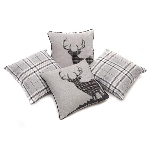 Tartan Stag 18 Inch Black & Grey Cushion Cover Soft Woven Tweed Wool Fabric Amazon.co.uk