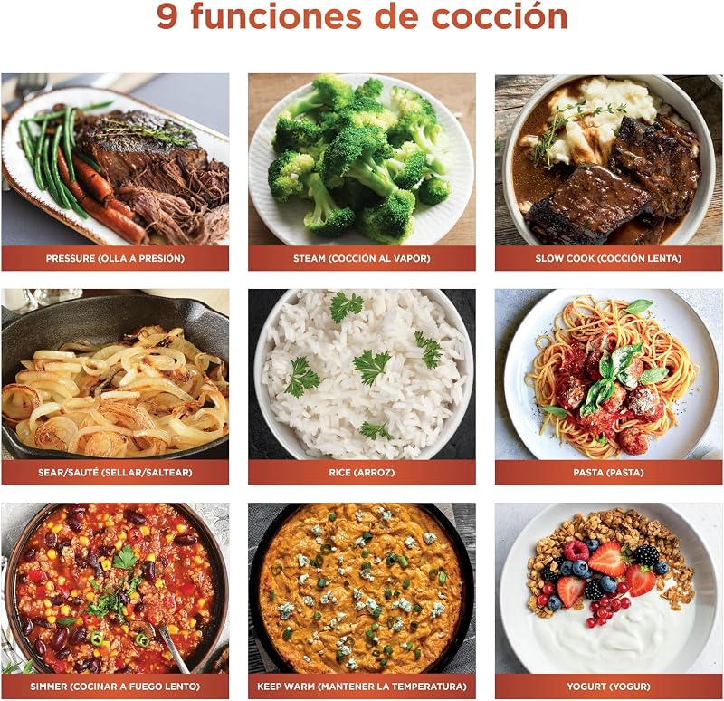HyperHeat, Olla a Presión 9 en 1, 6L, Cocción Lenta, Arrocera, Negro
