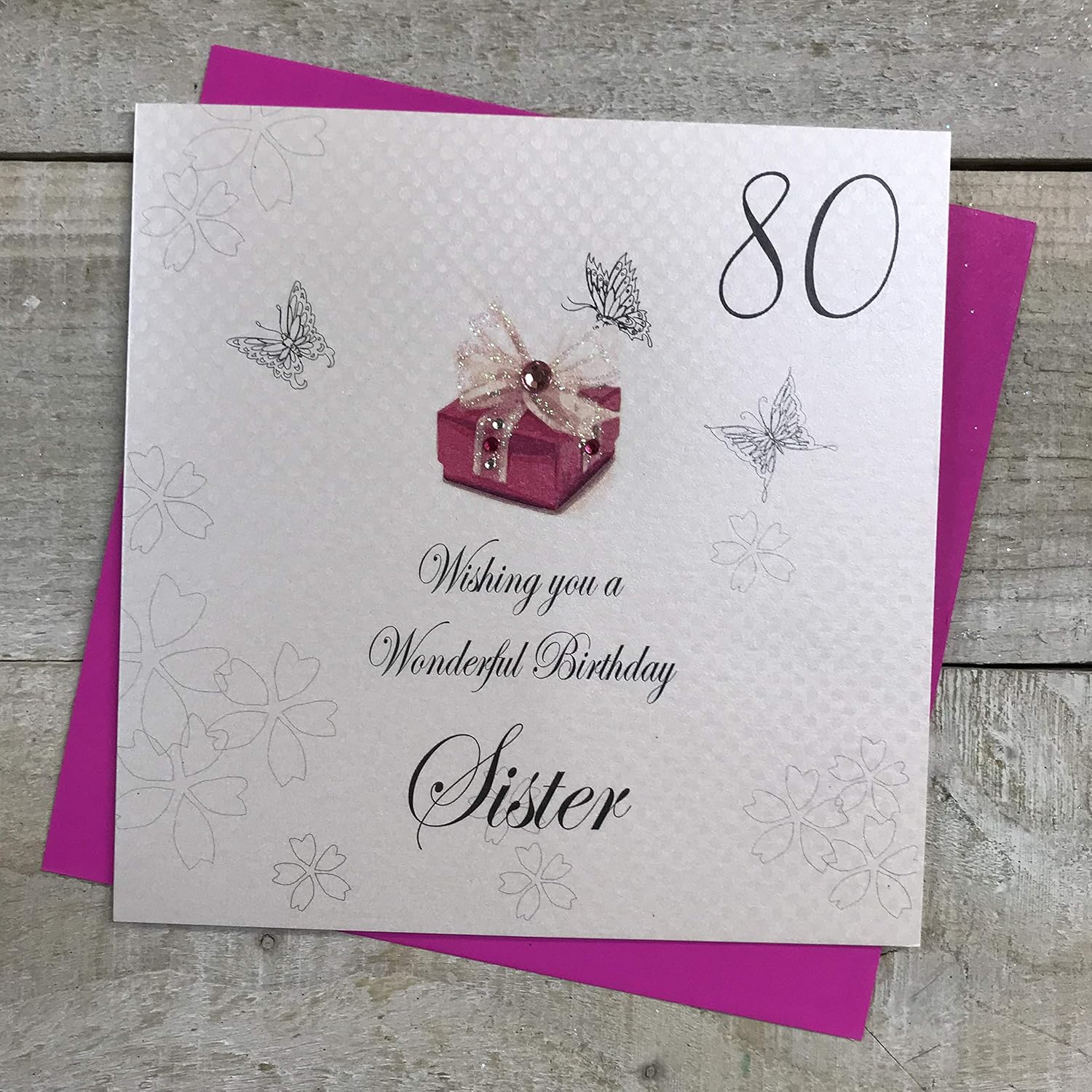 WHITE COTTON CARDS 80 Wishing You A Wonderful Sister Handmade 80th Birthday Card, BDP80S