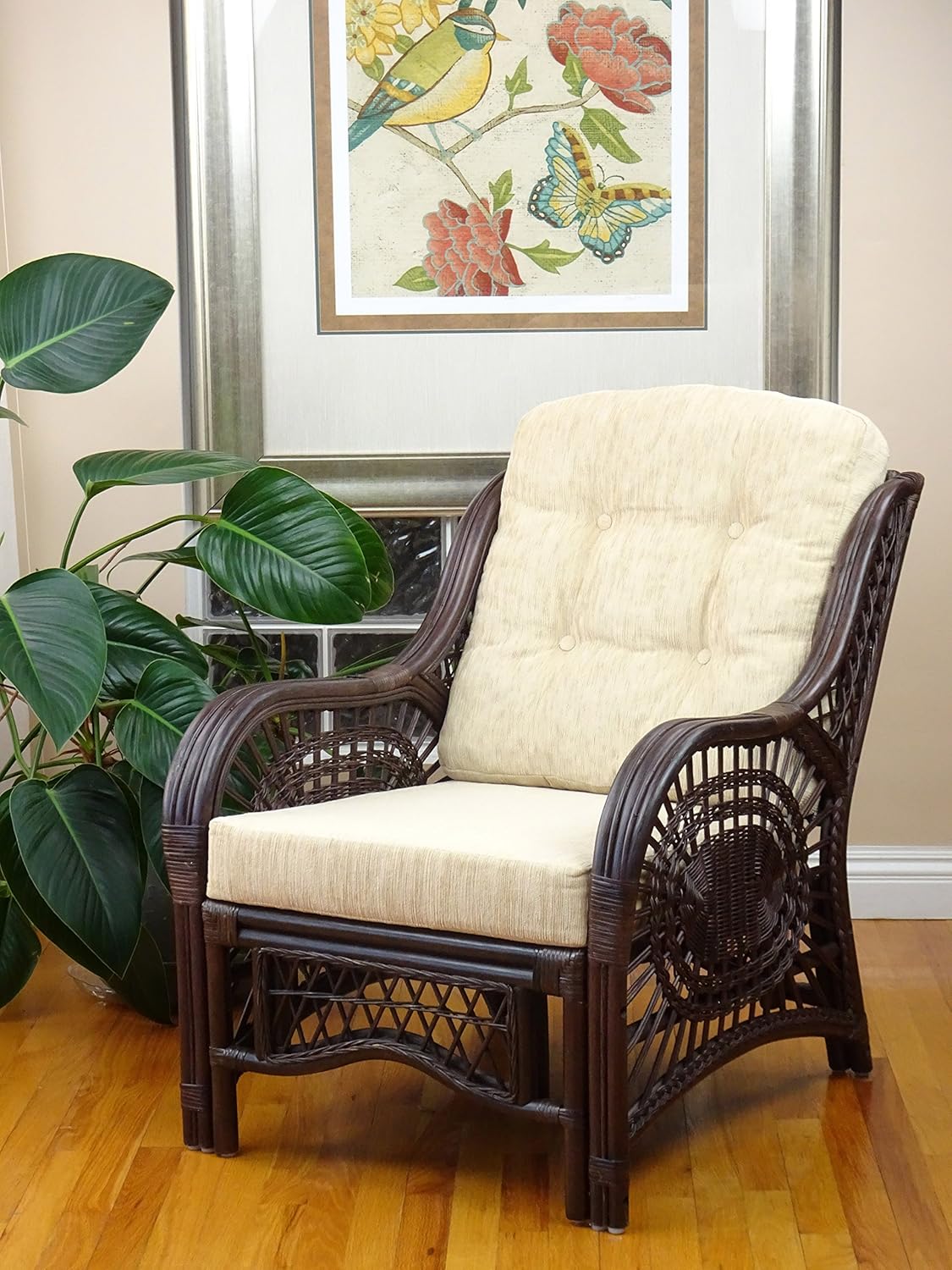 rattan living room furniture indoor on Amazon Com Malibu Set Of 2 Chairs Natural Rattan Wicker With Cream Cushions And Round Coffee Table Eco Handmade Dark Brown Furniture Decor