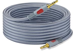 Ruaeoda 3.5mm Aux Audio Cable 50 ft - Nylon Braid Male to Male 1/8 Shielded AUX Headphone Extension Cord for Outdoor Auxillary Stereo