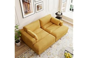 UIXE Oversized Double Chaise Lounge Chairs, 84" Upholstered Sleeper Sofa Corduroy Indoor Recliner Seat Solid Wood Couch w/Washable Cover for Bedroom, Living Room (Orange, 2 Pieces)