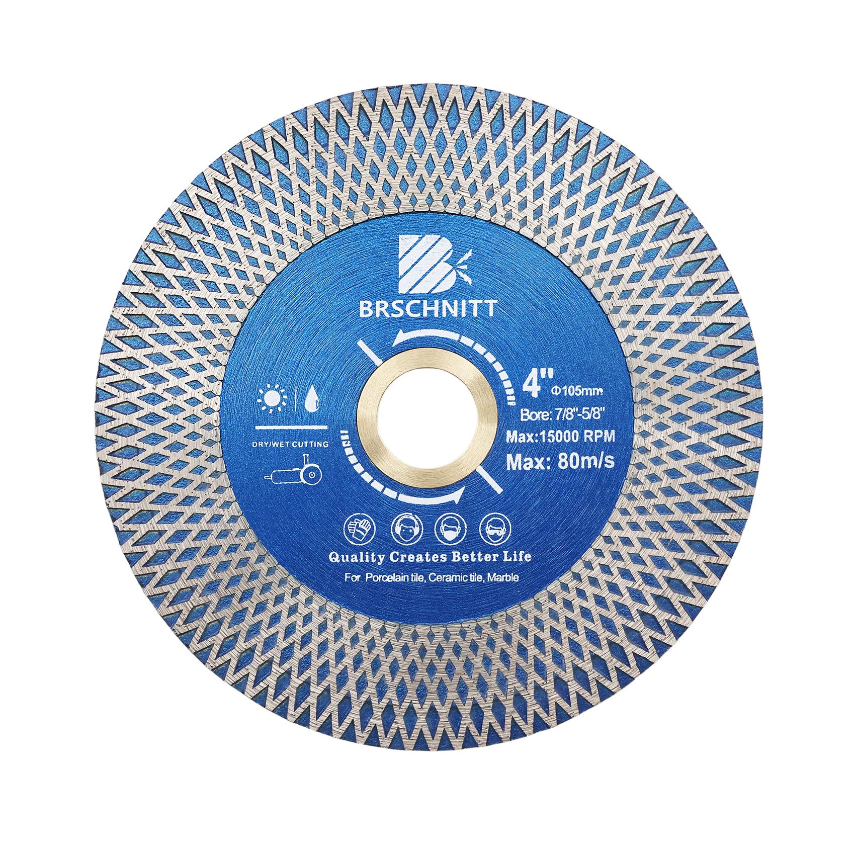 Diamond Porcelain Tile Cutting Disc - BRSCHNITT 4" Super Thin Diamond Cutting Grinding Disc with X Teeth Arbor 7/8“-5/8“ for Ceramic Tiles,Granite,Marble