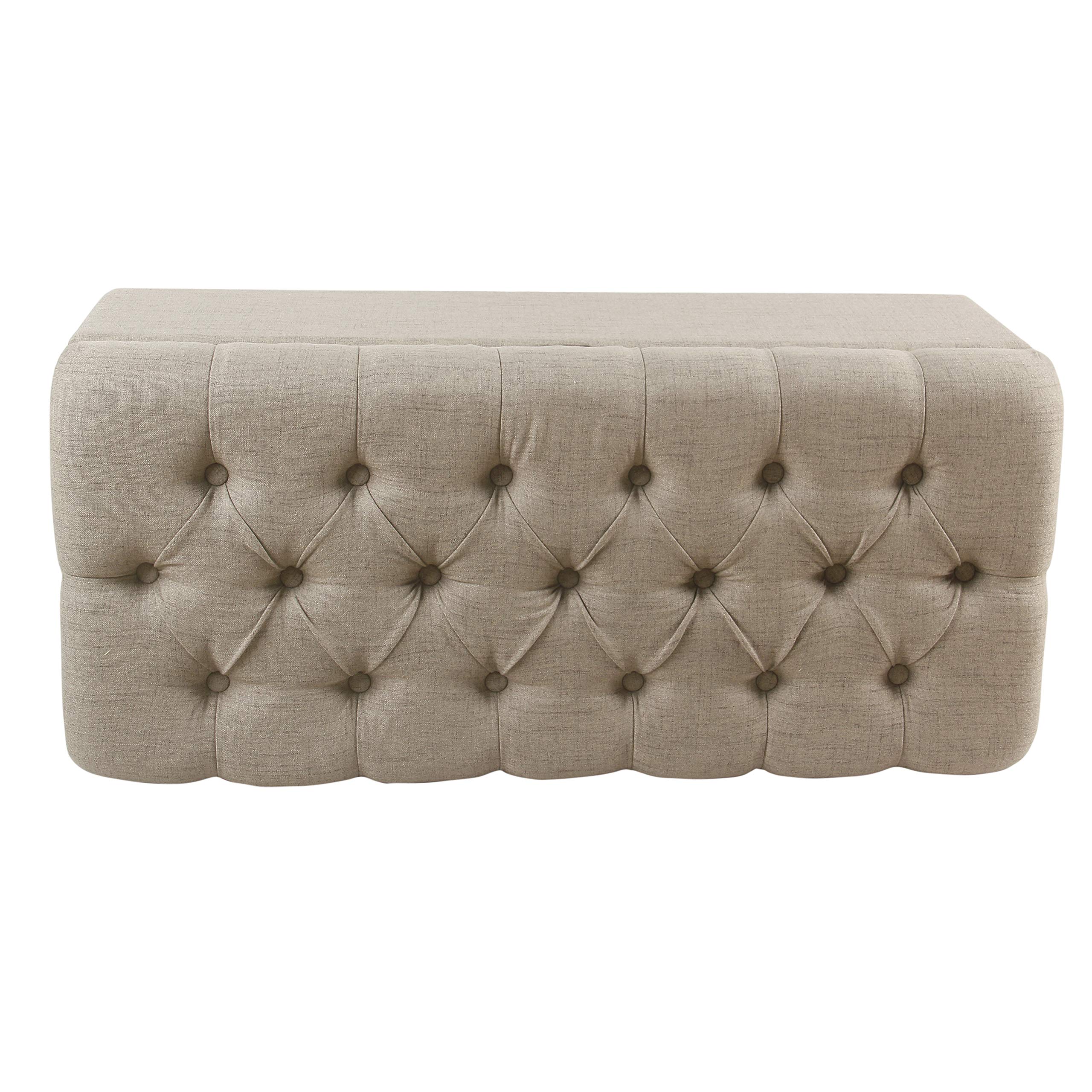Homepop Home Decor | Tufted Ainsley Button Storage Ottoman Bench with Hinged Lid | Ottoman Bench with Storage for Living Room & Bedroom, Tan - Image 8