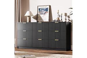 MAISONARIA Black Dresser for Bedroom, 9 Drawer Double Dresser, Modern Chest of Drawers for Bedroom, Living Room, Entryway and Closet, 63" L x 15.7" D x 31.5" H