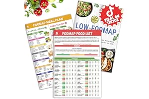 HAMIEW Set 3 Low FODMAP Food List Chart & Meal Plan for IBS, SIBO, Bloating – Laminated Diet Guide w/Serving Size, Net Carbs, Calories, Gluten, Fiber – Elimination Diet Recipes for Beginners