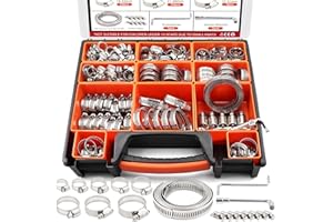 185-Piece 304 Stainless Steel Anti-Rust Hose Clamp Kit - (1/4"-2" | 6-51mm) Worm Gear Clamps with 10FT Cut-to-Fit Strap, Sock