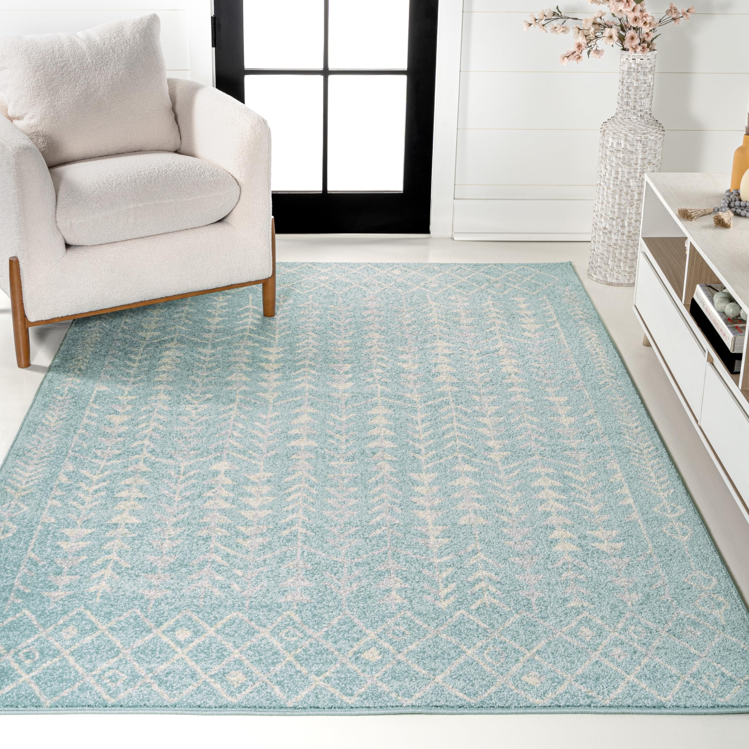 Photo 1 of ******FACTORY SEALED**** JONATHAN Y Ziri Moroccan Geometric Turquoise/Cream Indoor Area Rug, 5x8, Bohemian, Scandinavian, Easy-Cleaning for Living Room, Bedroom, Kitchen, Pet Friendly, Non-Shedding (MOH210E-5)